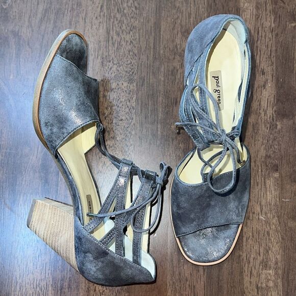 Paul Green Veronica Strappy Sandal Earth Metallic Leather Lace-Up Block Heel 9 - Picture 2 of 10